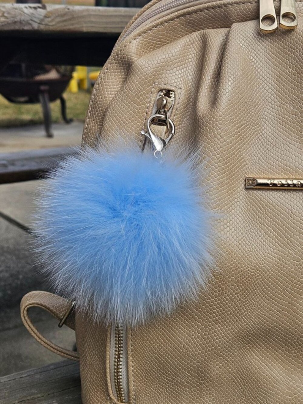Baby Blue Real Fox Fur Pom Bag Charm, Luxury Fur Keychain, Car Keys Charm